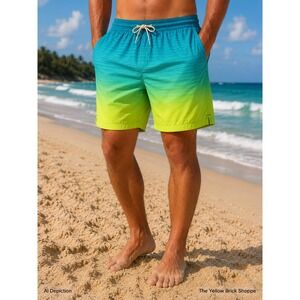 Wave Zone Men's XL Swim Trunks Blue Green Ombre Volley Shorts Mesh Lined NWT